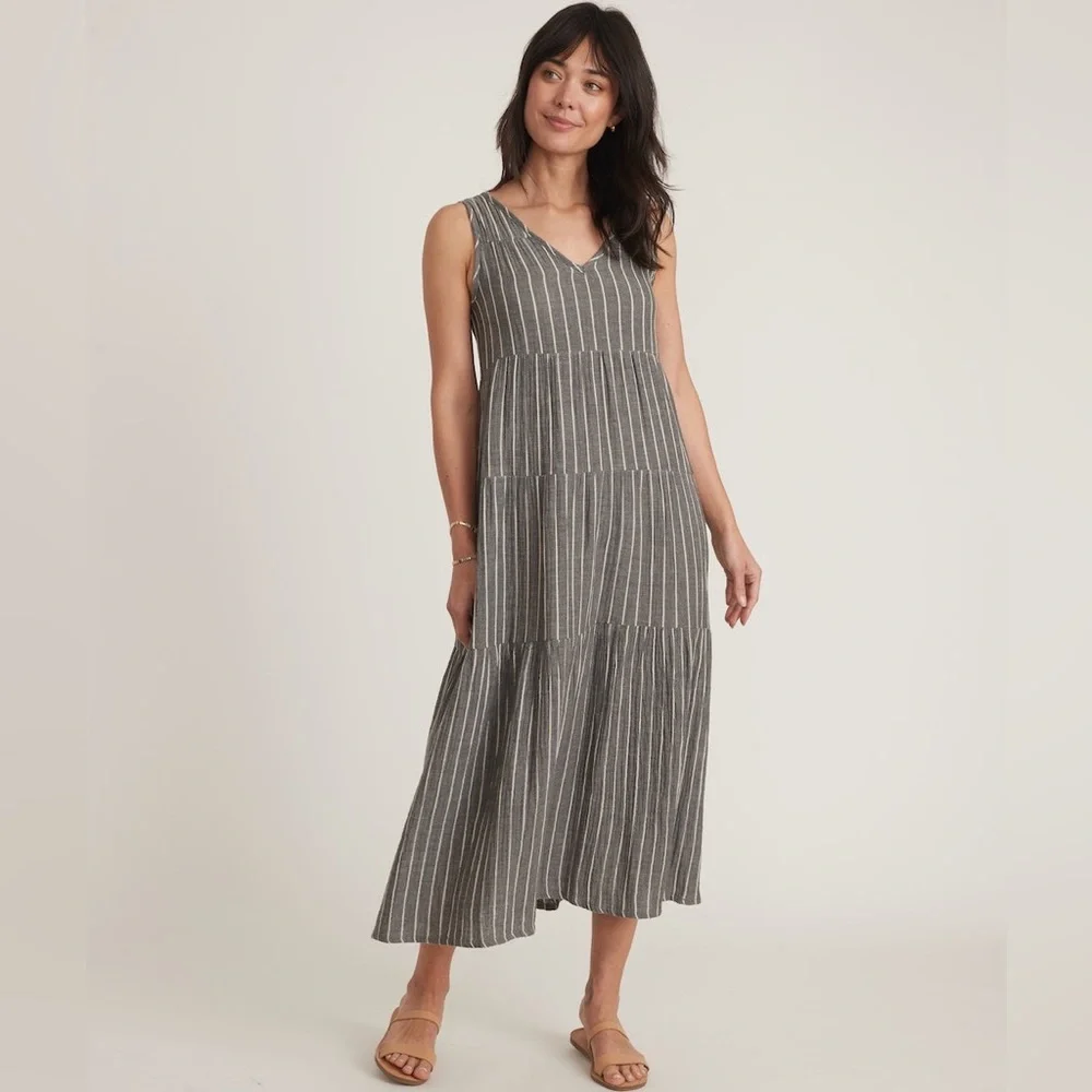 NWOT Marine Layer Corinne Maxi Dress in Black and White Stripe V-Neck Size Large - Picture 9 of 9